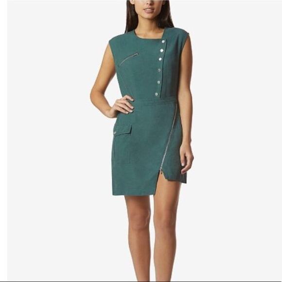 Avec Les Filles Utility Asymmetric Dress Snap Buttons Zipper 2 Teal Green EUC - Picture 4 of 12